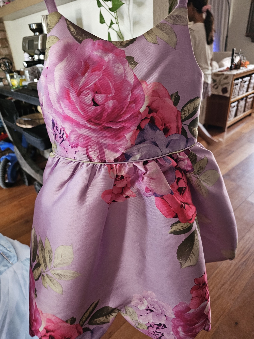 Zunie Lavender Floral Satin Girls' Formal Dress with Pink Roses